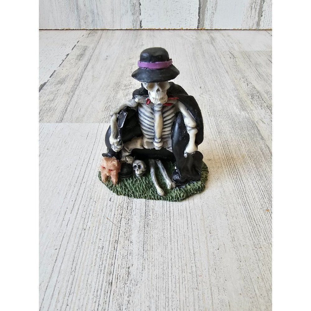 Skeleton Dracula cat village Halloween decor